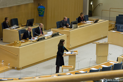 Kanslist- och stenografbordet i riksdagens plenisal © Lars Lingvall